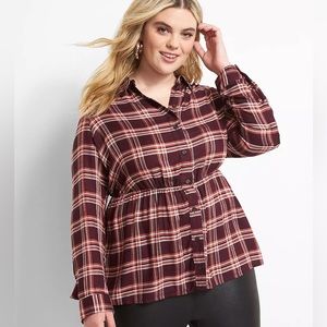 No-Peek Button-Front
Plaid Elastic-Waist Top size 14/16